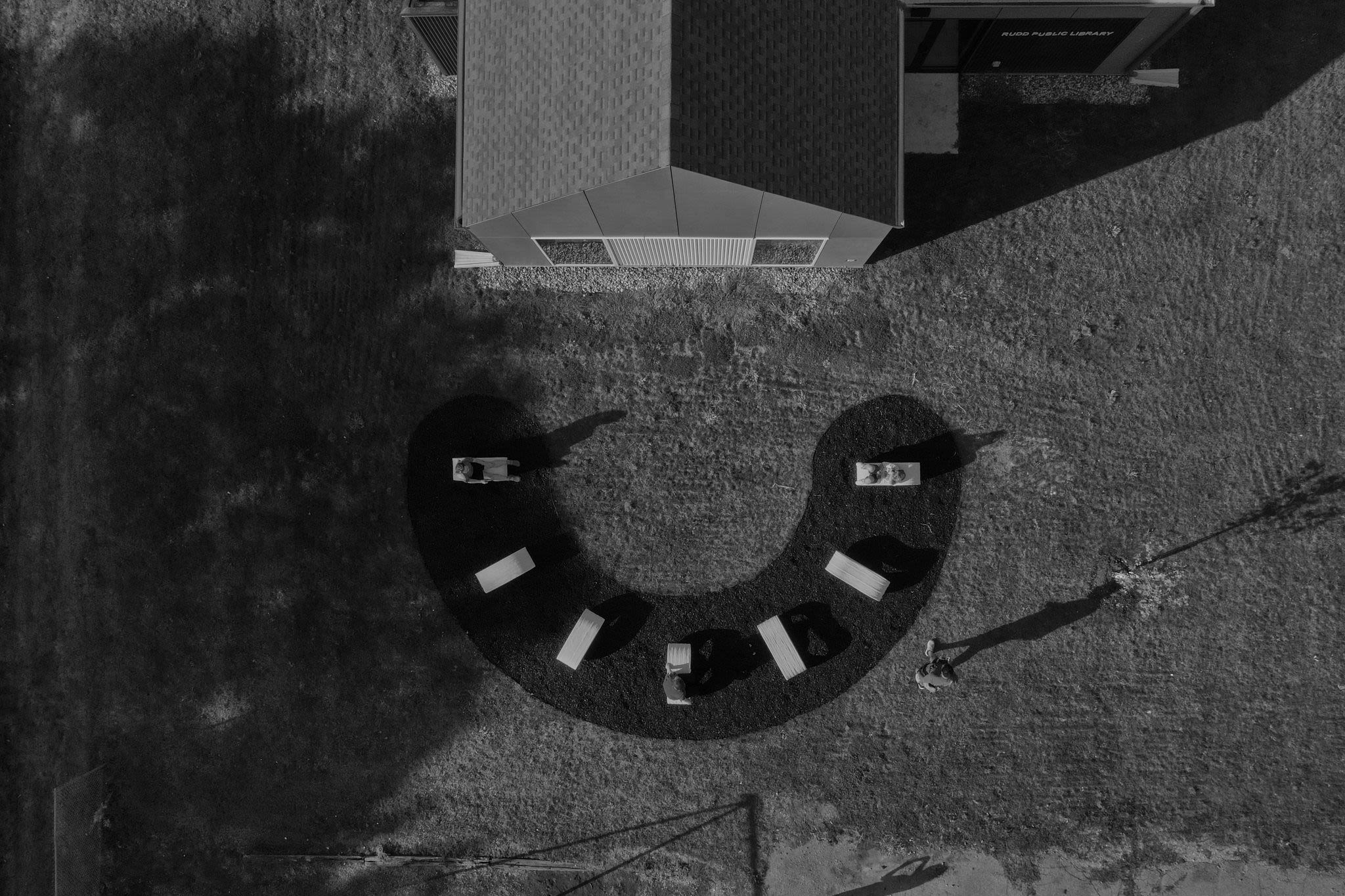 OPN Architects Rudd Public Library aerial image of landscape sculptural element